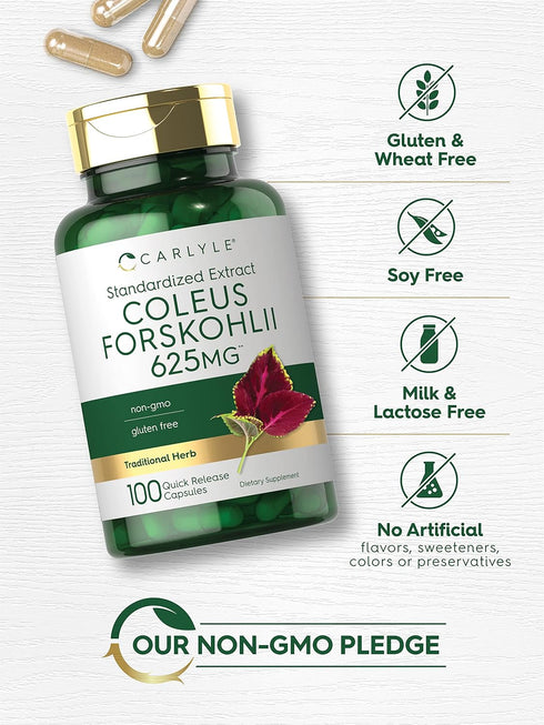Carlyle Coleus Forskohlii Capsules | 625mg | 100 Count | Non-GMO & Gluten Free Standardized Extract
