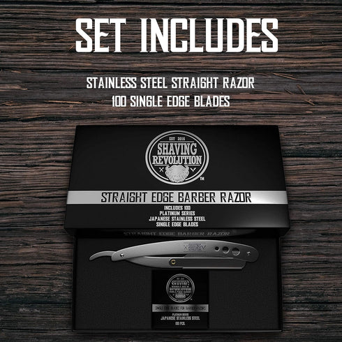 Straight Edge Barber Razor for Close Shaving, Professional Straight Blade Razor for Men with 100 Single Edge Blades