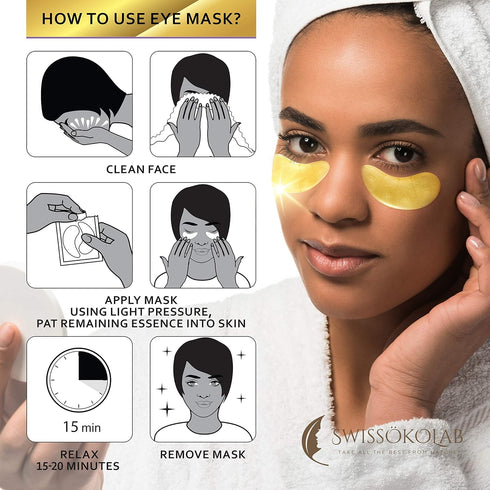 SWISSÖKOLAB 24k Gold Under Eye Patches for Dark Circles, Puffiness, Collagen Eye Gel Pads