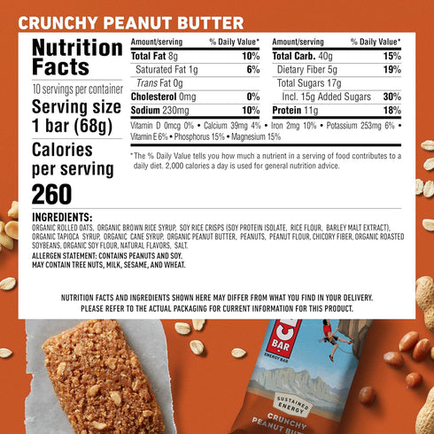 CLIF BAR Crunchy Peanut Butter - Full Size and Mini Energy Bars, Made with Organic Oats, Non-GMO, Plant Based