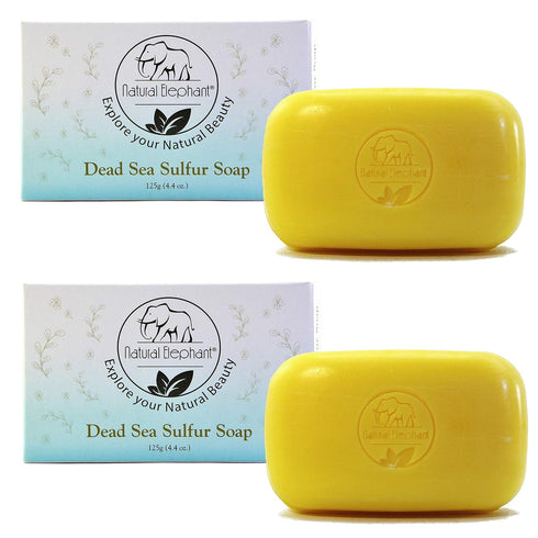 Natural Elephant Dead Sea Sulfur Soap 4.4 oz - Face and Body Cleanser Bar for All Skin Types, 2 Pack