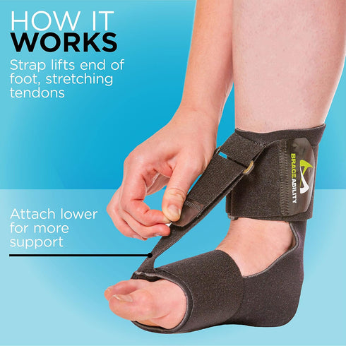 BraceAbility Foot Drop Brace, Ankle Orthosis Sock for Big Kids, Teens, Adults, Pain Relief in Bed