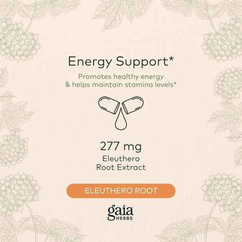 Gaia Herbs Eleuthero Root Adaptogen Herbal Supplement, 60 Vegan Liquid Phyto-Capsules for Energy & Stamina Support