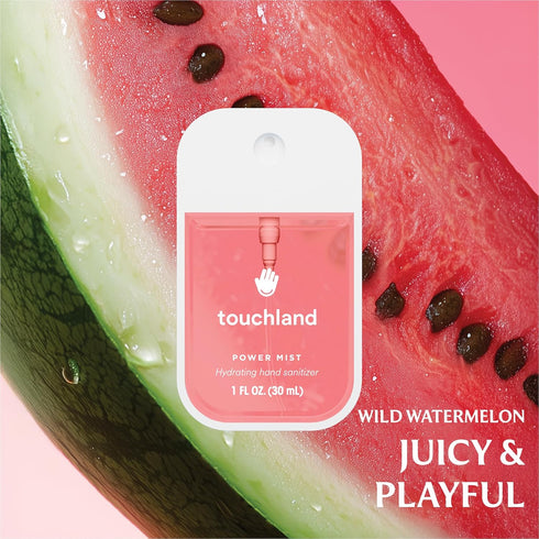 Set Touchland Sweet Rush Hydrating Vanilla Velvet Body & Hair Fragrance Mist and Wild Watermelon Hand Sanitizer Spray