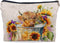 Highland Long Haired Cow Cosmetic Bag with Sunflower Decor, Cute Zipper Pouch for Women