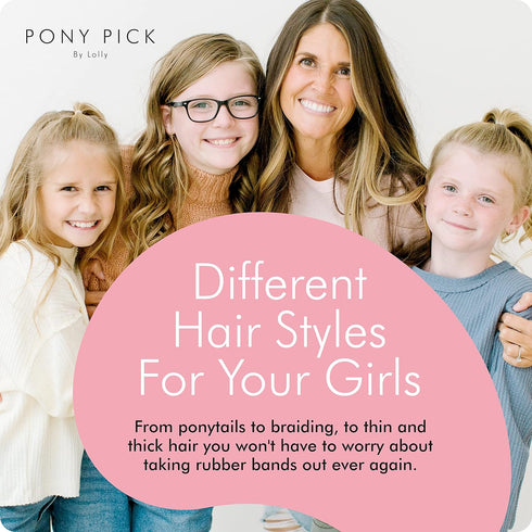 THE PONY PICK Hair Elastic Rubber Bands Cutter Tool - Easy, Pain Free, No Hair Damage (3 Packs & 50 Elastics)