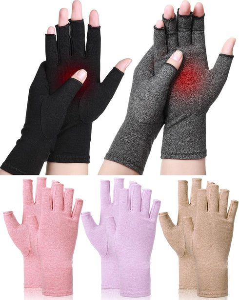 SATINIOR 5 Pairs Arthritis Compression Gloves, Fingerless Pain Relief Gloves for Men and Women