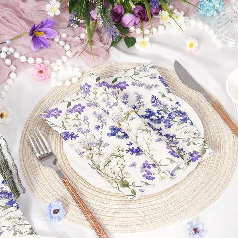 Homlouue 100PCS 3 Purple Lavender Floral Napkins, Ply Disposable Hand Towels for Bathroom, Floral Paper Napkins