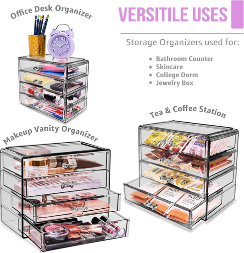 Sorbus Makeup Organizer - 4 Drawer Clear Acrylic Organizers for Cosmetics, Jewelry, Beauty Supplies