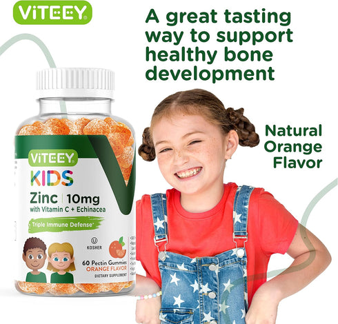 Zinc for Kids Gummies 10mg with Vitamin C & Echinacea - Vegan, Gelatin-Free Immune Support Gummy