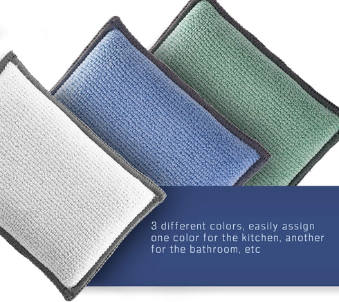 2-Sided Premium Microfiber Dish Sponge and Scrubber, 3 Pack Variety, Heavy Duty Non-Scratch Multi-Surface