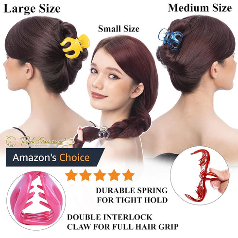 RC ROCHE ORNAMENT 6 Pcs Womens Pumpkin Hair Secure No Slip Grip Claw Clips Styling Plastic Strong Durable Comfortable Hold Premium Quality Beauty Accessory Girls, Medium Black and White