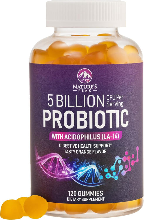 Nature’s Acidophilus Probiotics Gummies, 5 Billion CFU, 6 Strains, Daily Supplement, 120 Gummies, Orange Flavor