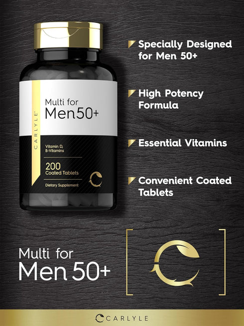 Carlyle Multivitamin for Men Over 50 Plus, 200 Count, with B Vitamins, Vitamin D, Magnesium & Zinc