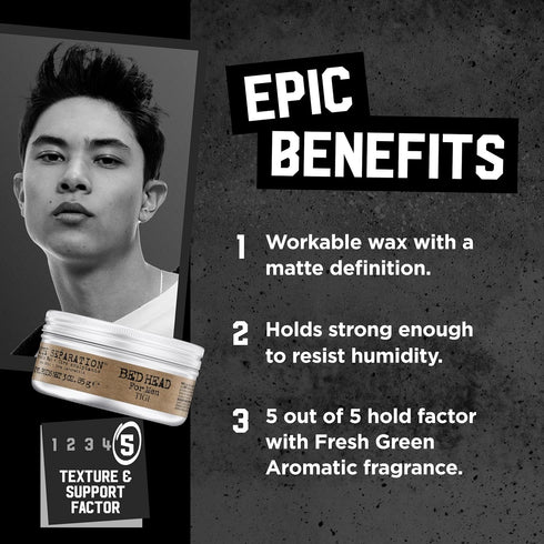TIGI Bed Head for Men Matte Separation Workable Wax - Strong Hold Hair Wax, 3 oz (2 Pack)
