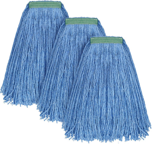 MATTHEW CLEANING 16oz 3Pack Cotton Floor Mop, Heavy Duty String Mop Refills, Universal Headband Blend Mop