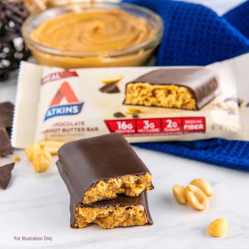 Atkins Chocolate Peanut Butter Protein Meal Bar, 12 Count, 16g Protein, Low Carb, 2g Sugar, Keto Friendly, High Fiber,