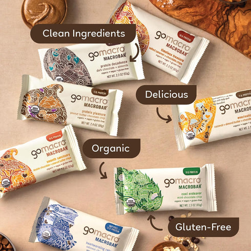 Pack (2.3-2.4 12 Count) GoMacro MacroBar Organic Vegan Protein Bars - Protein Variety Ounce Bars