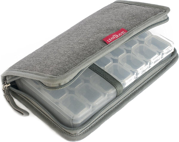 Leantravel Pill Case Organizer for Travel with Passport Wallet, Small Size, Color Grey for 7 Day Travel
