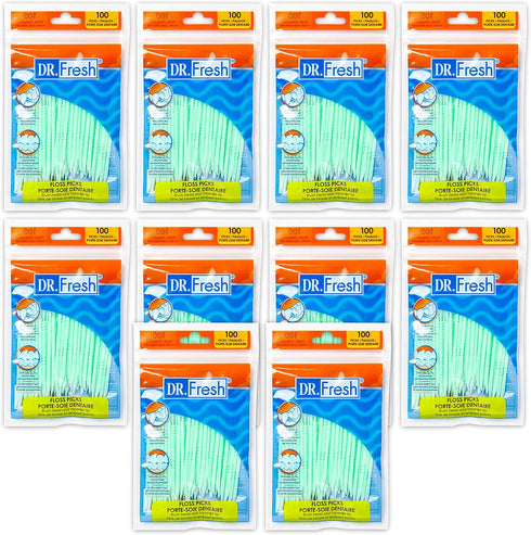 10 pk (100 ct each) Soft Bristle Dental Floss Picks, Interdental Brush, Flexible Deep Clean Toothpicks