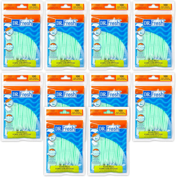 10 pk (100 ct each) Soft Bristle Dental Floss Picks, Interdental Brush, Flexible Deep Clean Toothpicks