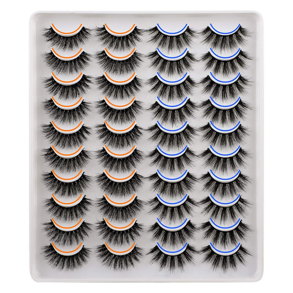 JIMIRE 20 Pairs False Eyelashes, 2 Styles Mixed Fluffy Eyelashes Natural Volume Wispy Faux Mink Lashes Pack