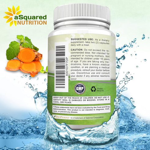 aSquared Nutrition Turmeric Curcumin - 1600mg with BioPerine, 180 Capsules for Joint Stiffness Relief