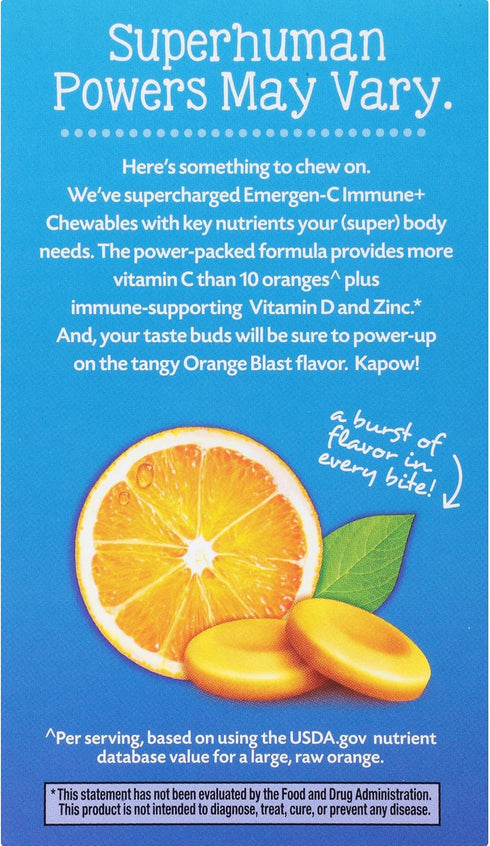 Immune+ 1000mg Immune Immunity, 42 Count Emergen-C Chewables Vitamin C with Vitamin D Tablet, Support Dietary