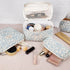 Makeup Bag Set, Quilted Large Floral Cosmetic Bag for Women, Cute Cotton Travel Toiletry Organizer Bag