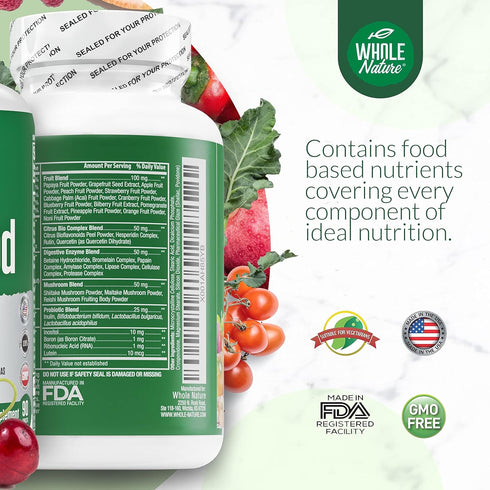 Whole Food Multivitamin for Men and Women - Complete Daily Superfood Vitamins Plus Minerals, Probiotics, Non-GMO