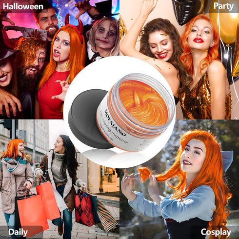 Orange Hair Dye Wax Temporary Color Pomade 4.23 oz, Natural Instant Hair Styling Clay for Halloween, Cosplay, Party