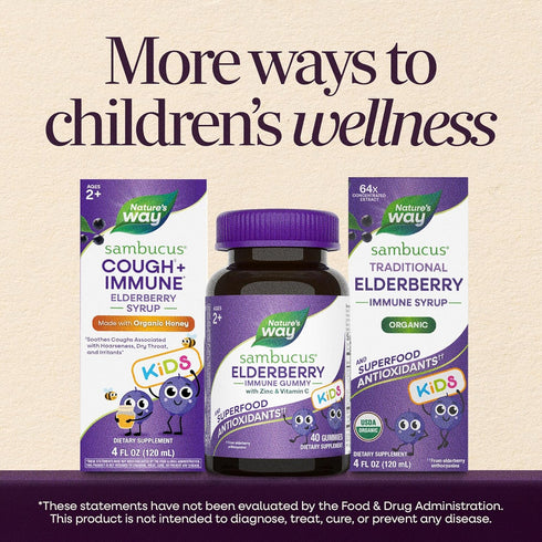 Immune Gummies Immune Gummy 2+*, 60 Gummies Natures Way Sambucus Kids Elderberry with Black Elderberry Extract, Daily