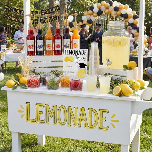 Jingmore 43 2026 2026 Pcs Graduation Freshly Lemonade Stand Complete Accessories Kit Lemon Bar Sign Class of Jar Drink