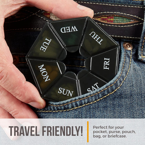 Weekly Pill Organizer - 2 Pack 7-Day Pill Container, Arthritis Friendly Portable & Compact Travel Case for Supplements,
