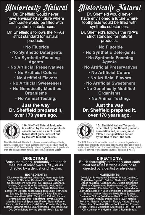 Dr. Sheffield’s Natural Toothpaste (Extra-Whitening) - Fluoride Free, Freshen Breath, Whiten Teeth, Reduce Plaque