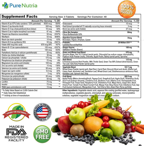 Whole Food Multivitamin and Minerals with Probiotic Enzymes, 120 Multivitamins for Women and Men