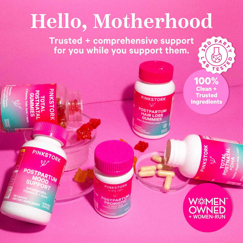 Pink Stork Postpartum Probiotics with Ashwagandha and Chamomile, 30 Capsules for Hormone Balance
