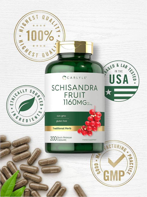 Carlyle Schisandra Supplement 1160 mg | 200 Capsules | Non-GMO Gluten Free Berry Fruit Extract