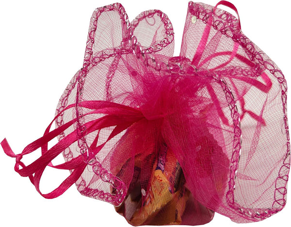 100pcs Sheer Organza Favor Bags, Round Drawstring Jewelry Candy Pouch, 26cm/10.2 inch Diameter (Hot Pink)