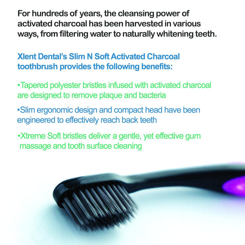 Xlent (8 Count) Activated Charcoal Bristle Toothbrush - Xtreme (Extreme) Soft, Ultrafine, Tapered bristles, Compact