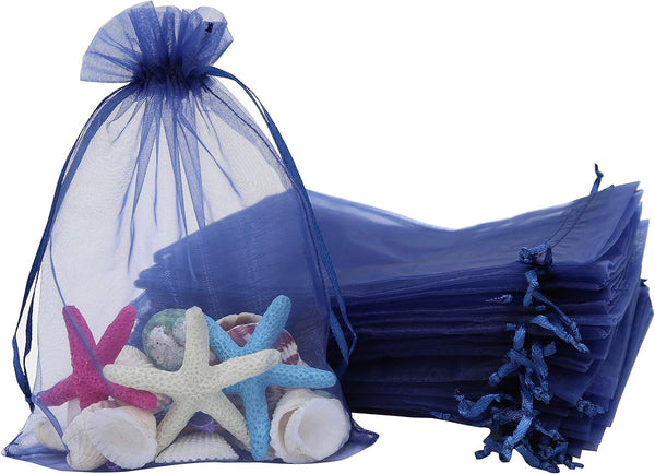 Stratalife 5X7 Sheer Organza Bags with Drawstring, 100 Pcs Navy Blue Gift Baggies for Wedding Party Favor