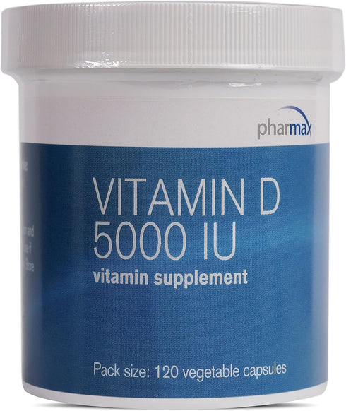 Pharmax Vitamin D 5000 IU | Supports Healthy Bones and Teeth, and Absorption of Minerals, 120 Capsules