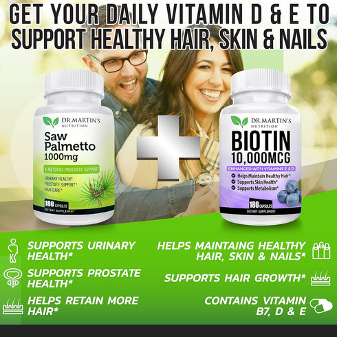 USA Grown Saw Palmetto, 180 Capsules Prostate Health Supplement, Hair Growth Support for Men & Women