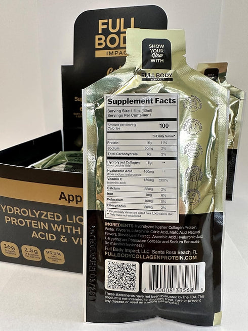 Liquid Collagen Protein with Hyaluronic Acid & Vitamin C - Gold Edition (Apple), 16,000mg Hydrolyzed Collagen