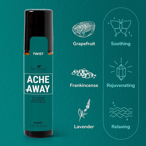 Plant Therapy Pain Support Essential Oil Roll On Blend Set, 10 mL Each of Ache Away, Rapid Relief