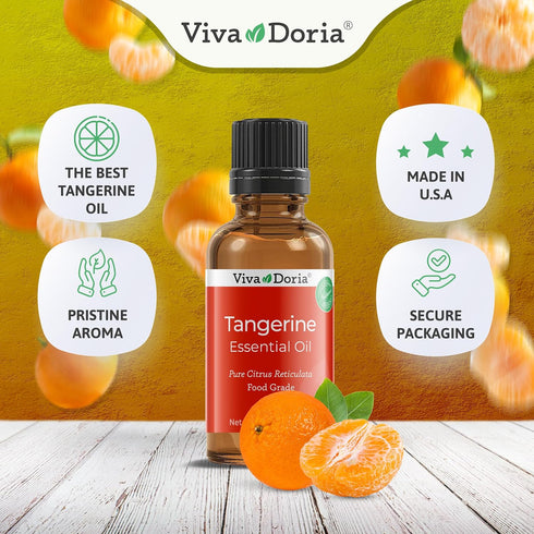 Viva Doria 100% Pure Tangerine Essential Oil, Undiluted, Food Grade, Cold Pressed, Made in USA, 30 mL (1 Fluid Ounce)