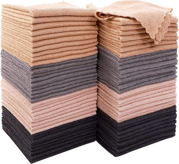 MOONQUEEN 72 Pack Microfiber Cleaning Cloth - Reusable Fast Drying Cleaning Towels, 12"X12", Grey/Light Grey/Brown/Cream