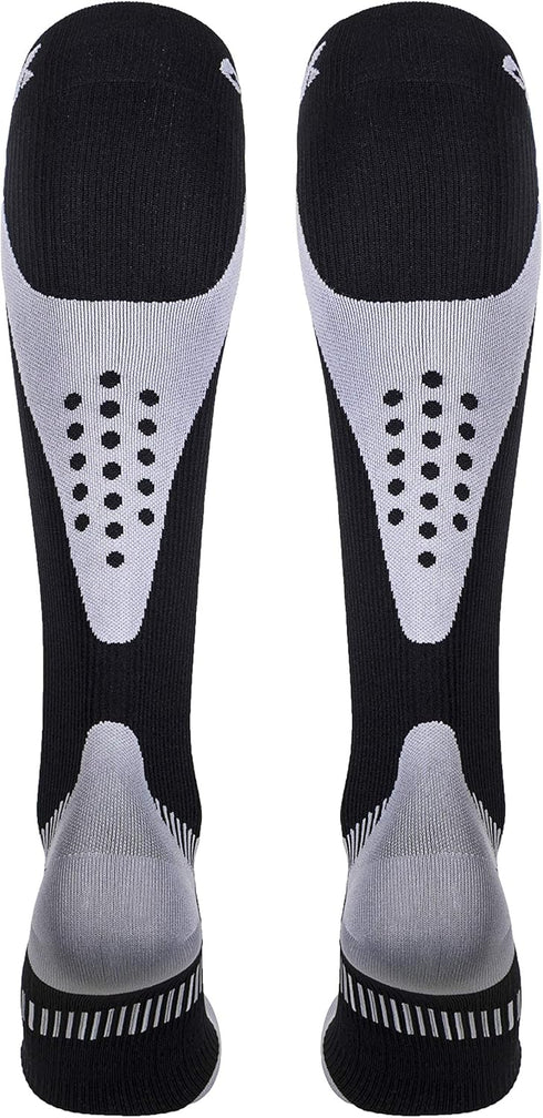CSX 20-30 mmHg Compression Socks for Men and Women, Knee High, Silver on Black, Large, Athletic Sport Fit