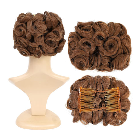 SWACC Short Messy Curly Dish Hair Bun Extension Easy Stretch Hair Combs Clip in Ponytail Extension Scrunchie Chignon
