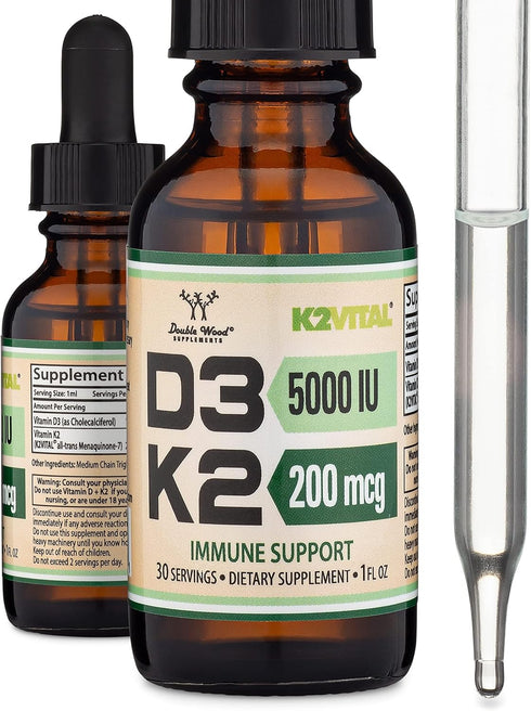 Vitamin D3 K2 5,000 IU Liquid Drops (5,000 IU D3 and 200mcg K2 MK-7) Max Absorption Liquid Vitamin Drops (30 Servings)
